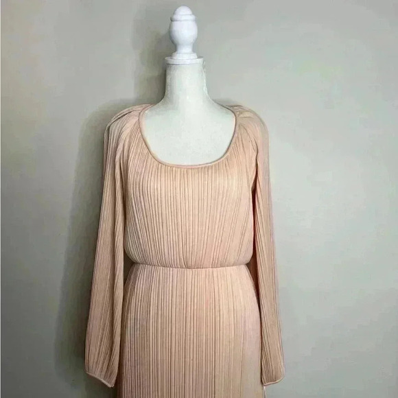 Vintage 70s Marita By Anthony Muto Gown Size 12 Deadstock NWT Peach Pleated - Picture 14 of 15